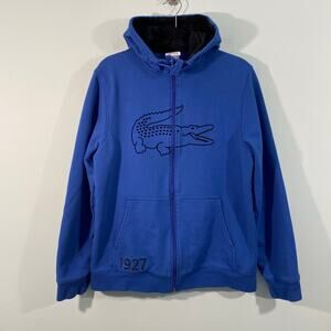 Lacoste Men's Blue Full Zip Large Front Logo Hoodie Size 4 (M)